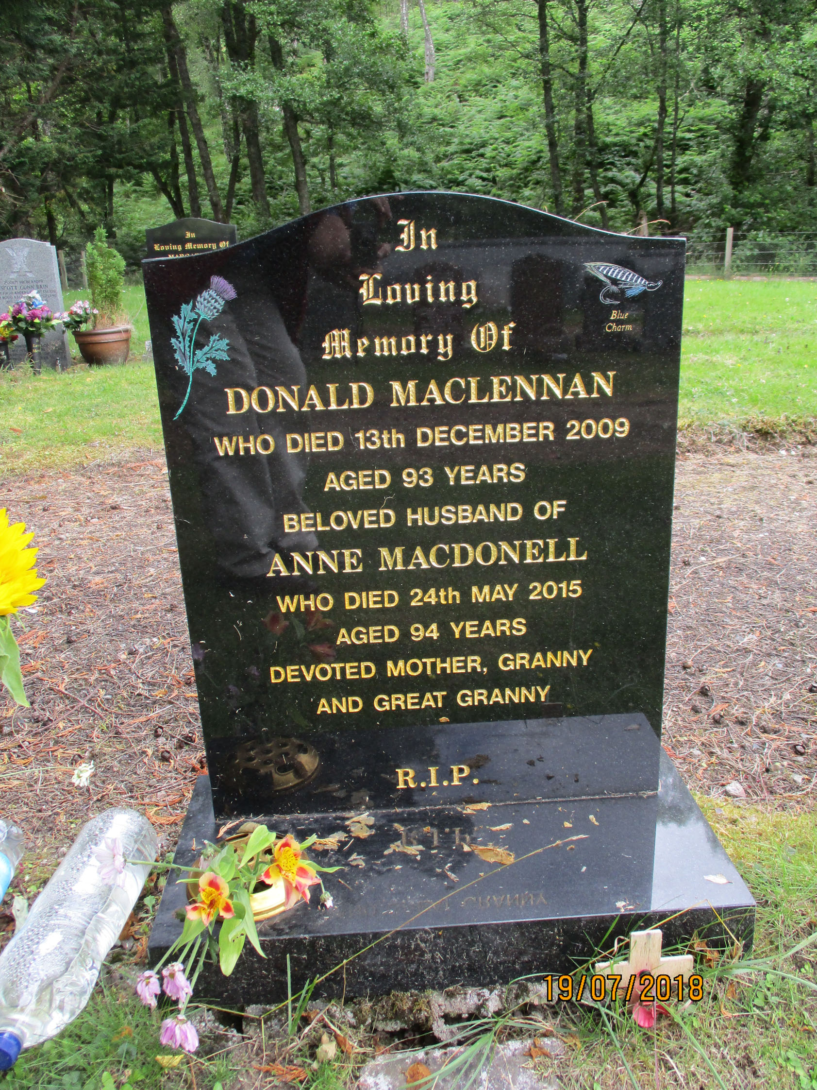 Photo of headstones/Donald MacLennan died 2009 MI Cannich (Fasnakyle)